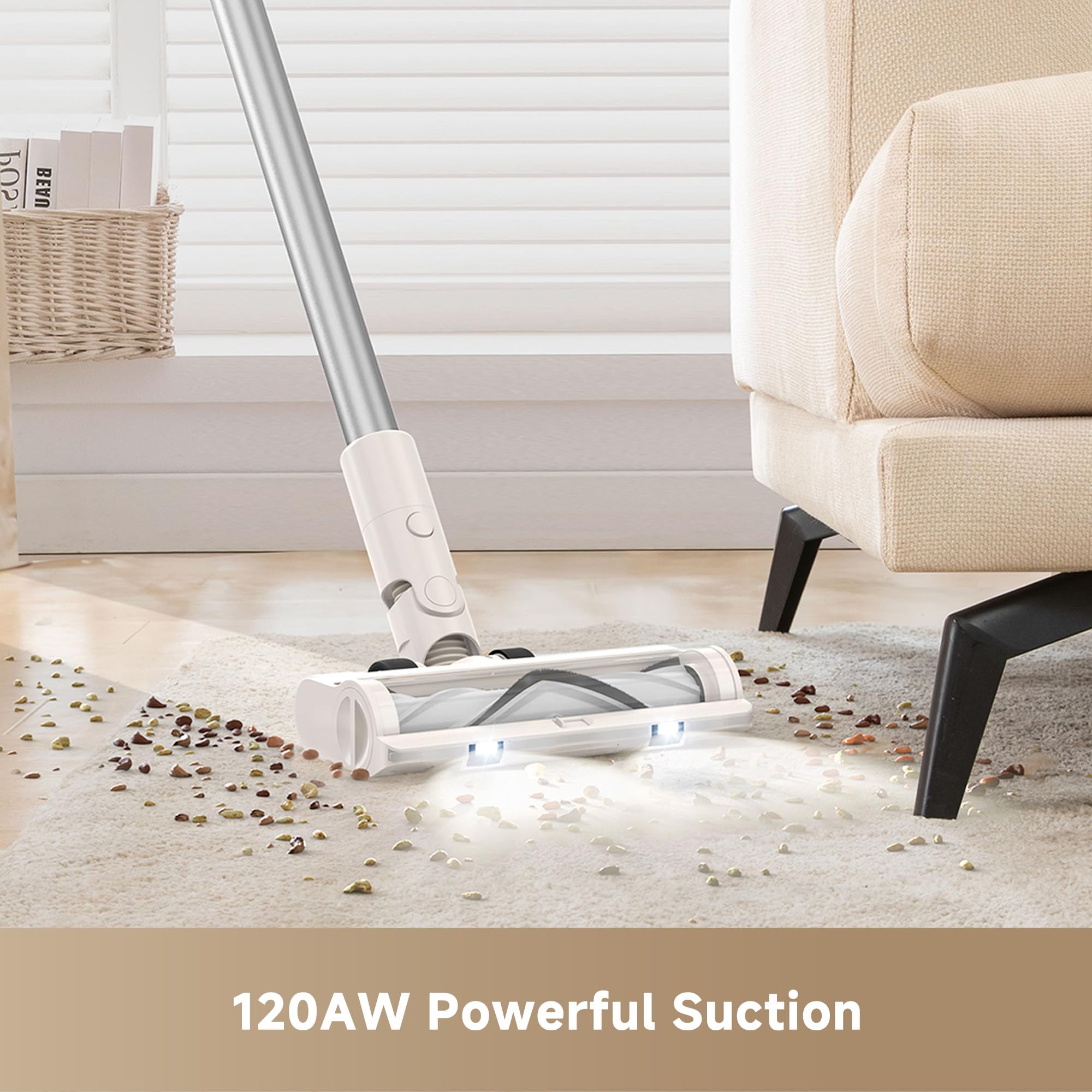 DREAME R10 Pure with LED headlights illuminates dark corners under furniture
