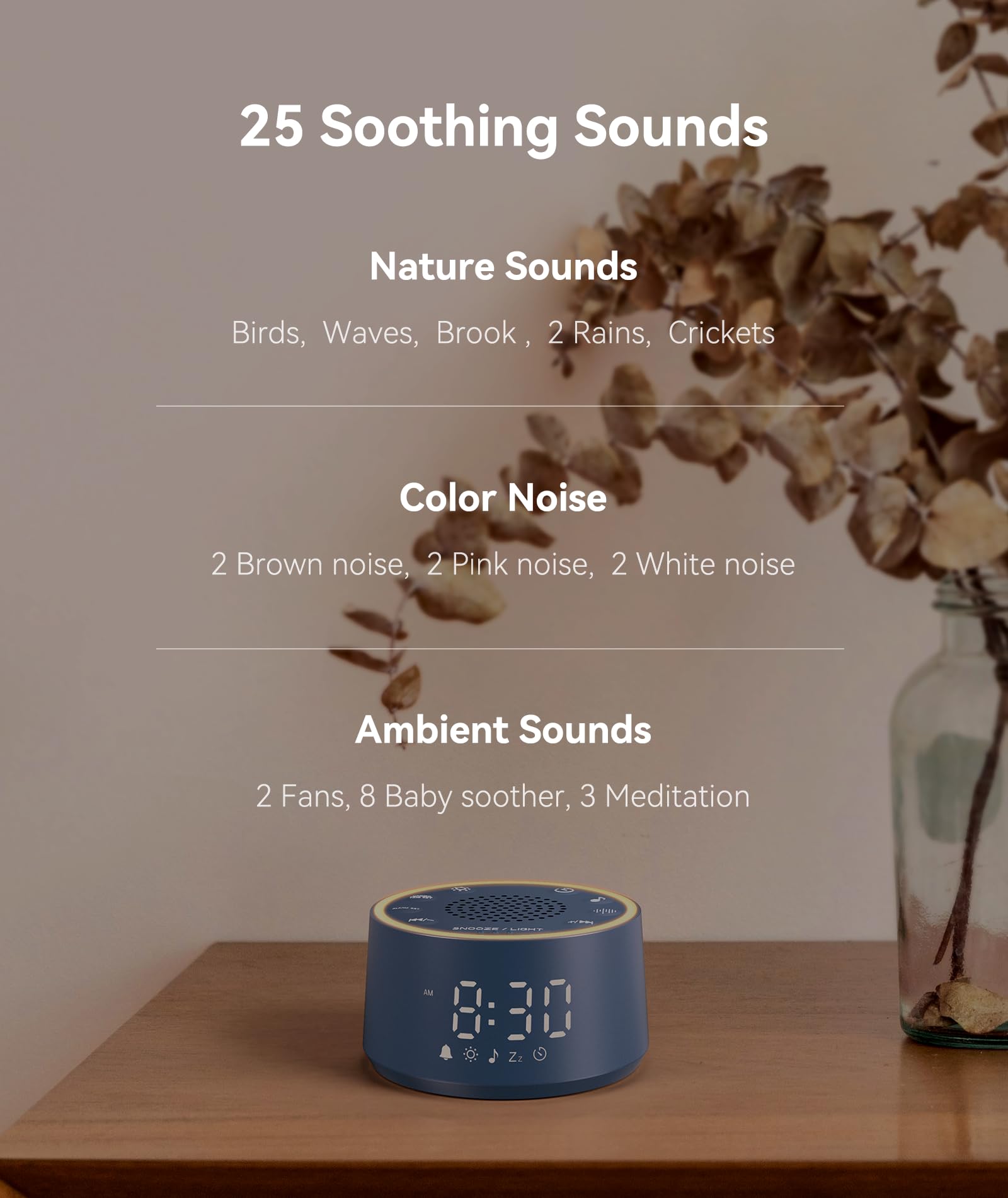 Dreamegg sound machine alarm settings illustrating customizable wake-up options.