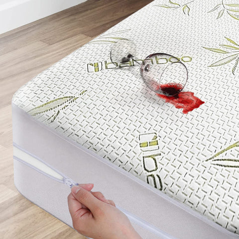 DreamField Linen bamboo cooling mattress protector, top view, keeps you dry and cool.