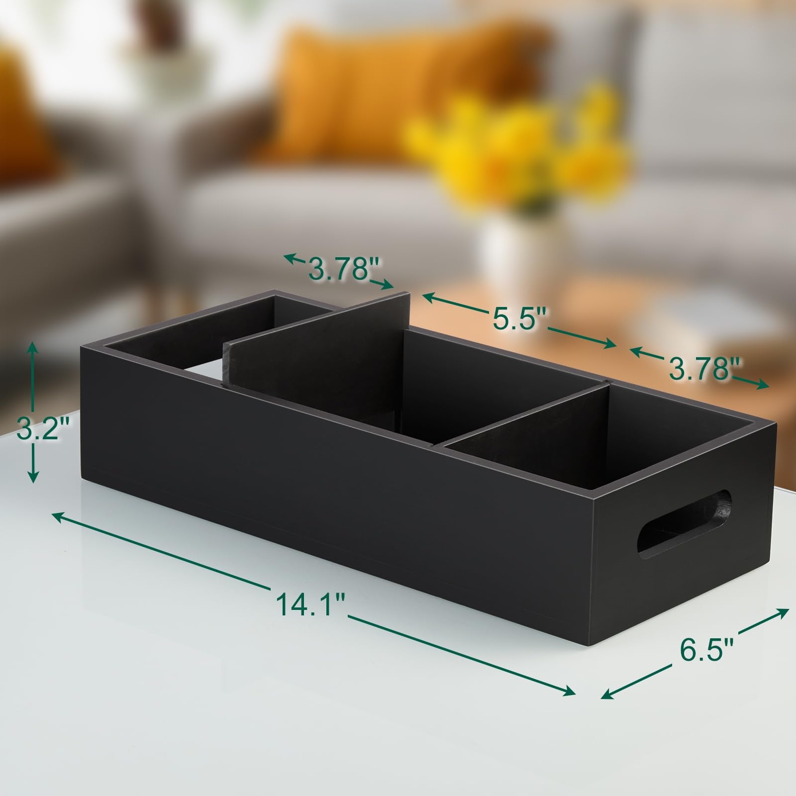 Dreamkey black storage basket with side handle, ideal for compact bathroom organization.