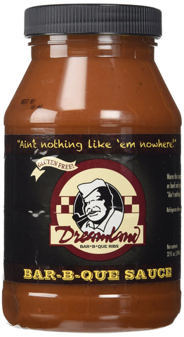 Dreamland Bar-B-Que Sauce 32oz bottle pour adds smoky flavor to ribs and chicken.