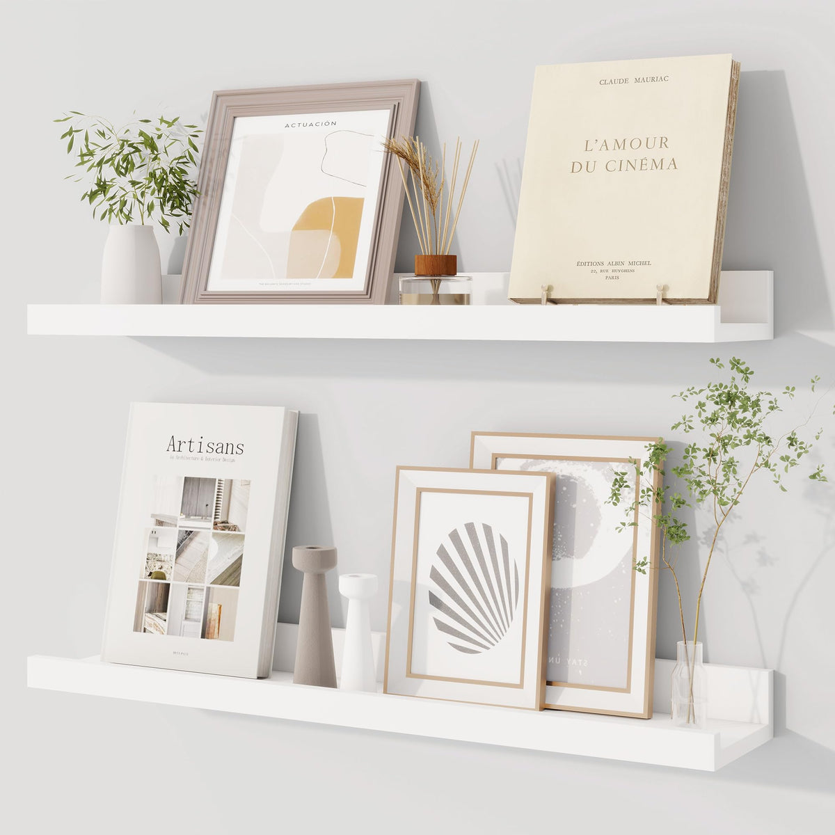 Dreamland picture ledge shelf 24in white displaying photos with secure lip for protection.