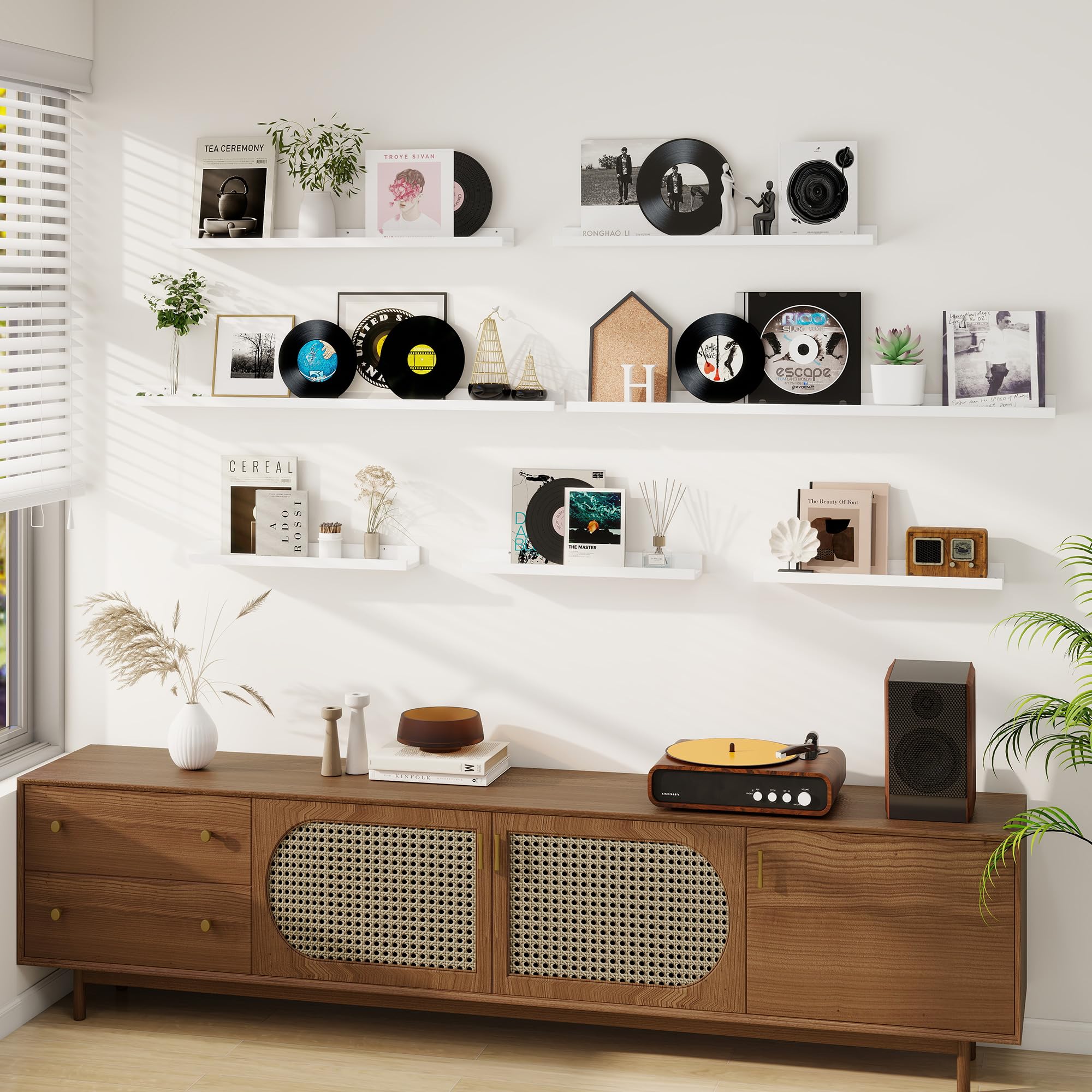Dreamland white finish mimics wood grain for warm, modern decor.