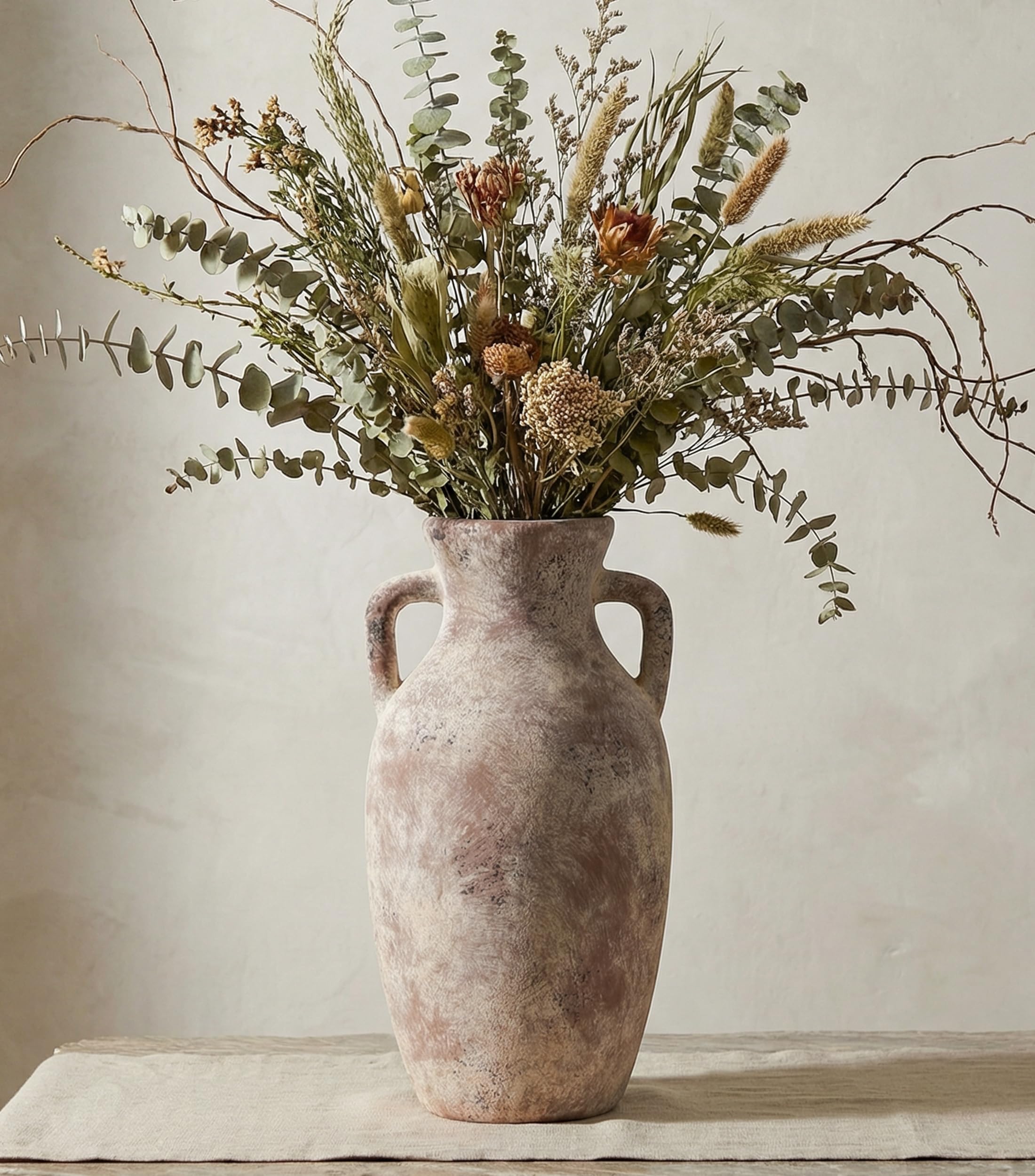 DREAMLOOM ceramic vase with handles 12inch—sturdy centerpiece for daily use