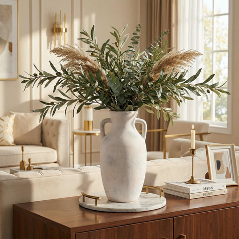 DREAMLOOM ceramic vase on coffee table provides subtle texture and warmth