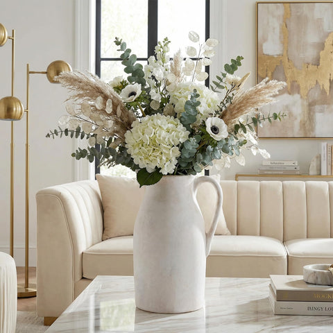 DREAMLOOM waterproof ceramic vase protects surfaces during seasonal arrangements.