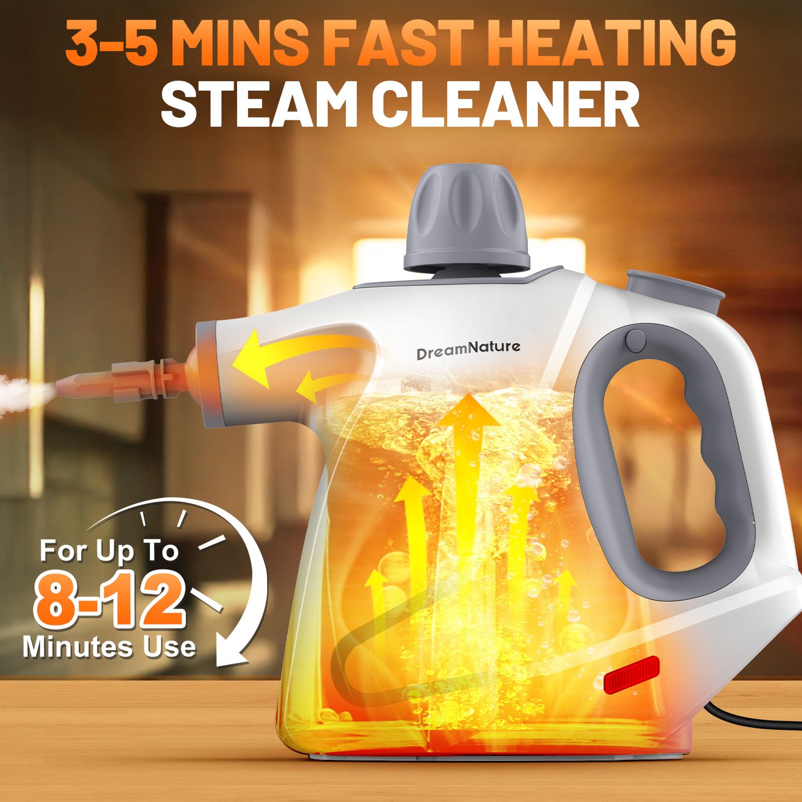 DreamNature handheld steam cleaner with ergonomic handle ready to use