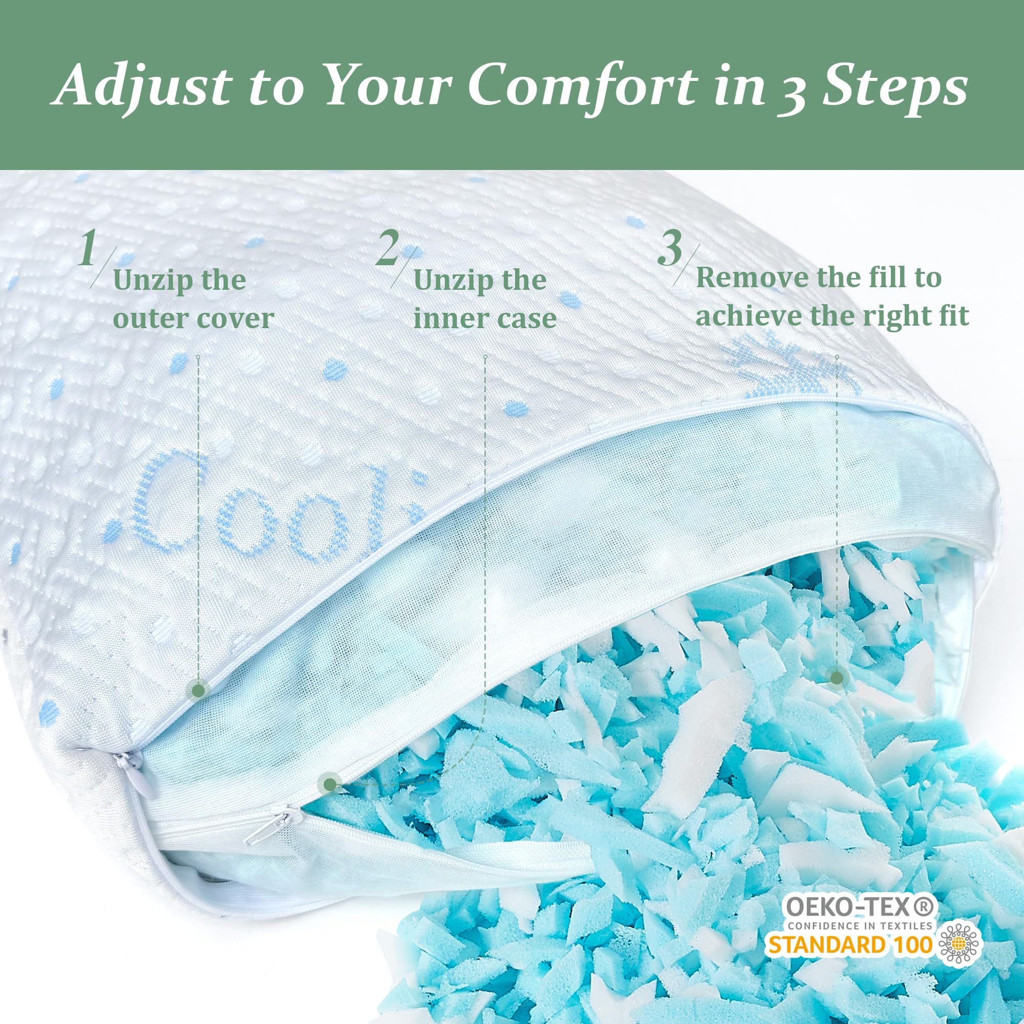 Dreamood pillow insert with inner cover and zipper for adjustable fill.