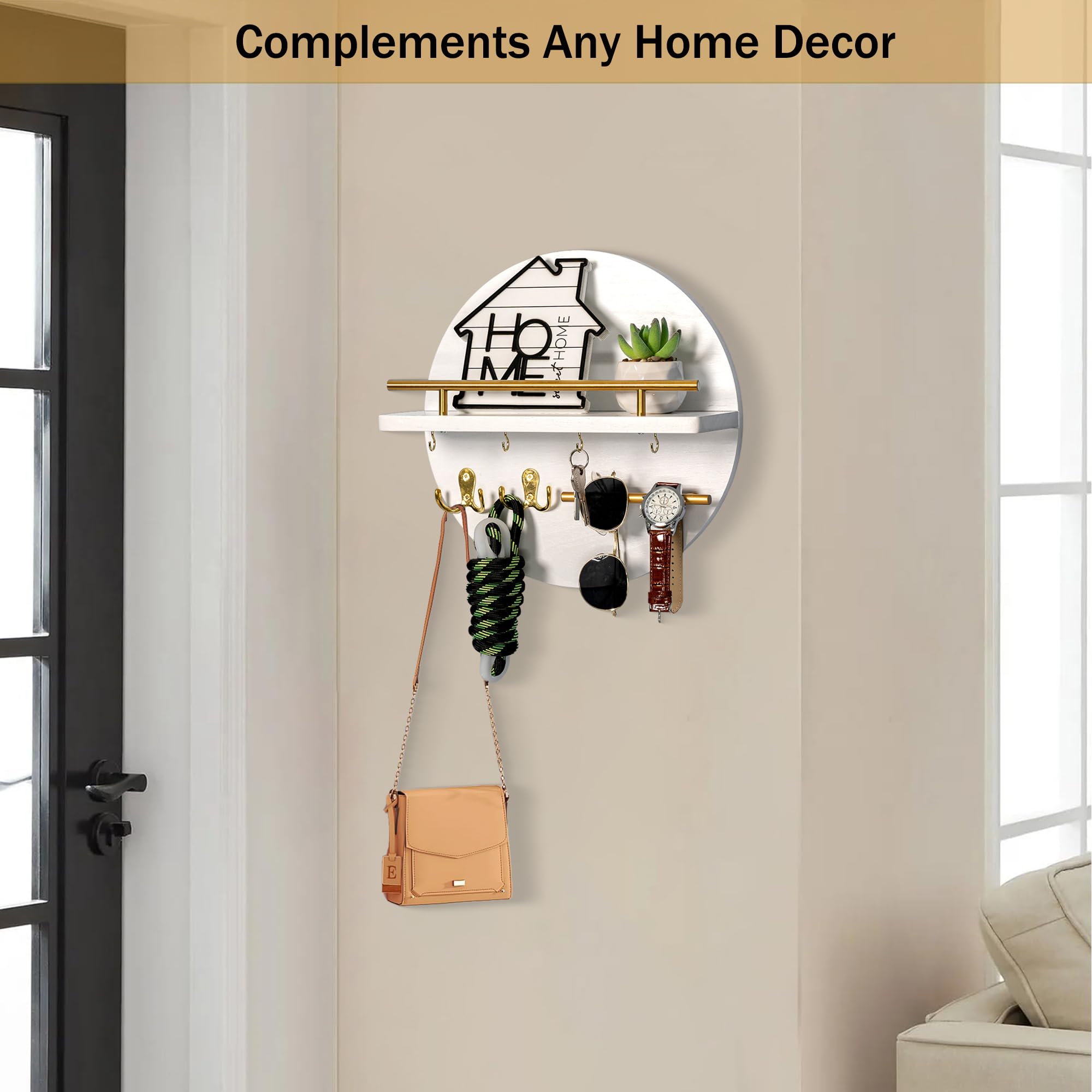 DreamPossible wall-mounted key rack with double hooks eases mail and keys organization.