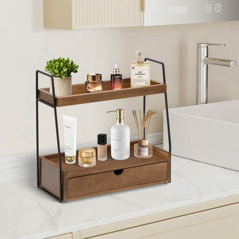 DreamPossible wooden countertop organizer close-up highlights premium solid wood material.