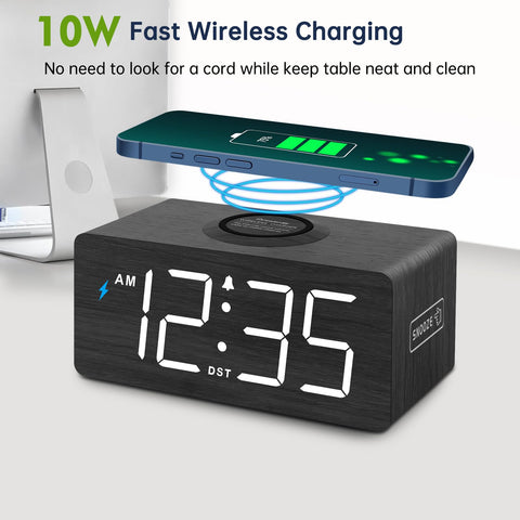 DreamSky wooden clock featuring a 6.5-inch display for easy viewing day or night.