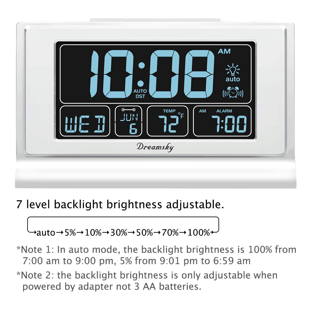 DreamSky Alarm Clock backup battery preserves settings during power outages