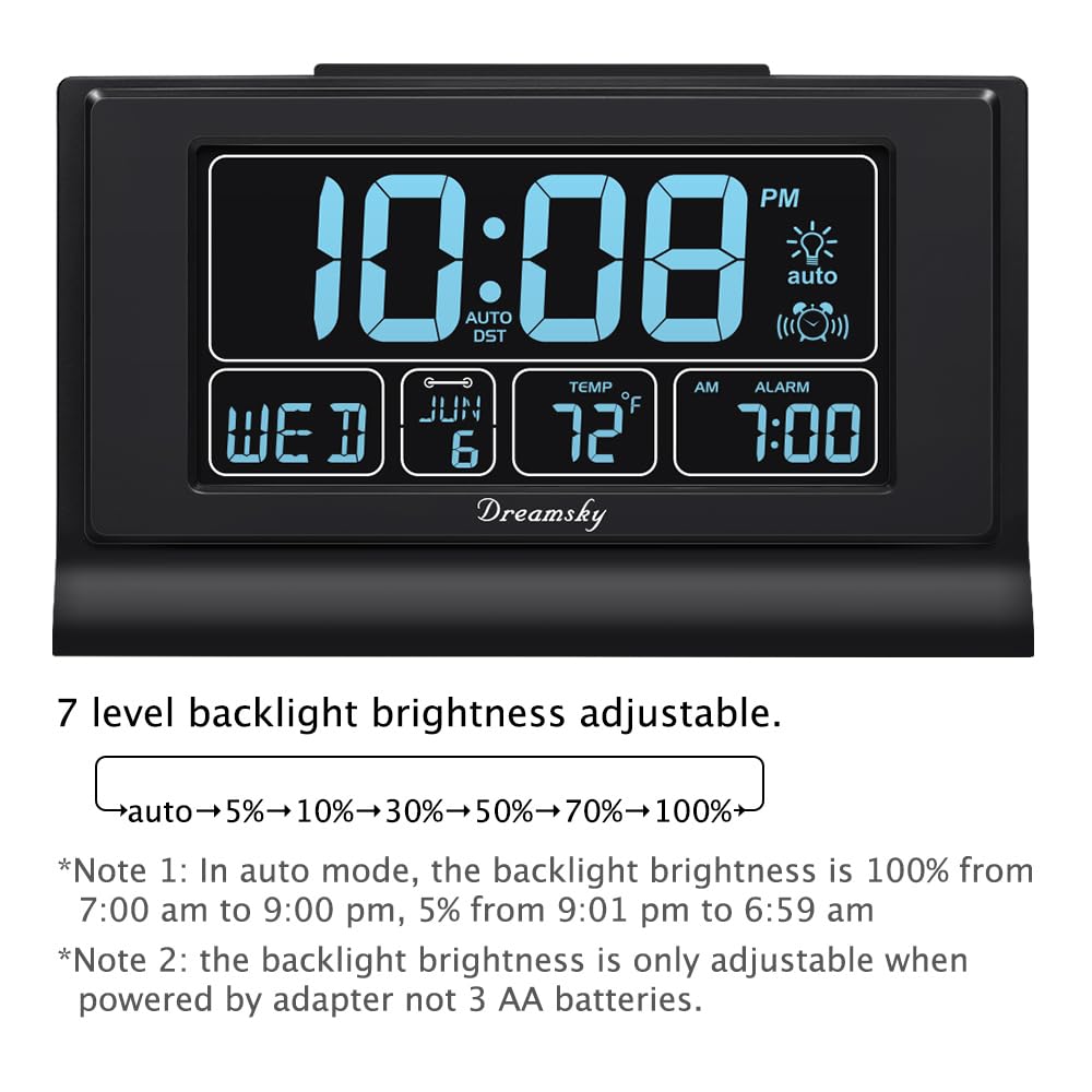 DreamSky alarm clock uses backup battery to preserve time during outages