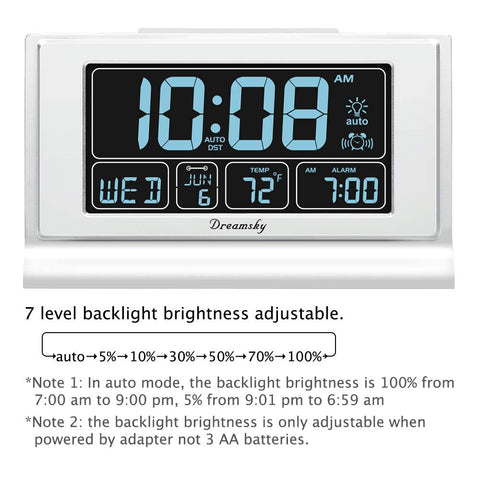 DreamSky Alarm Clock backup battery preserves settings during power outages
