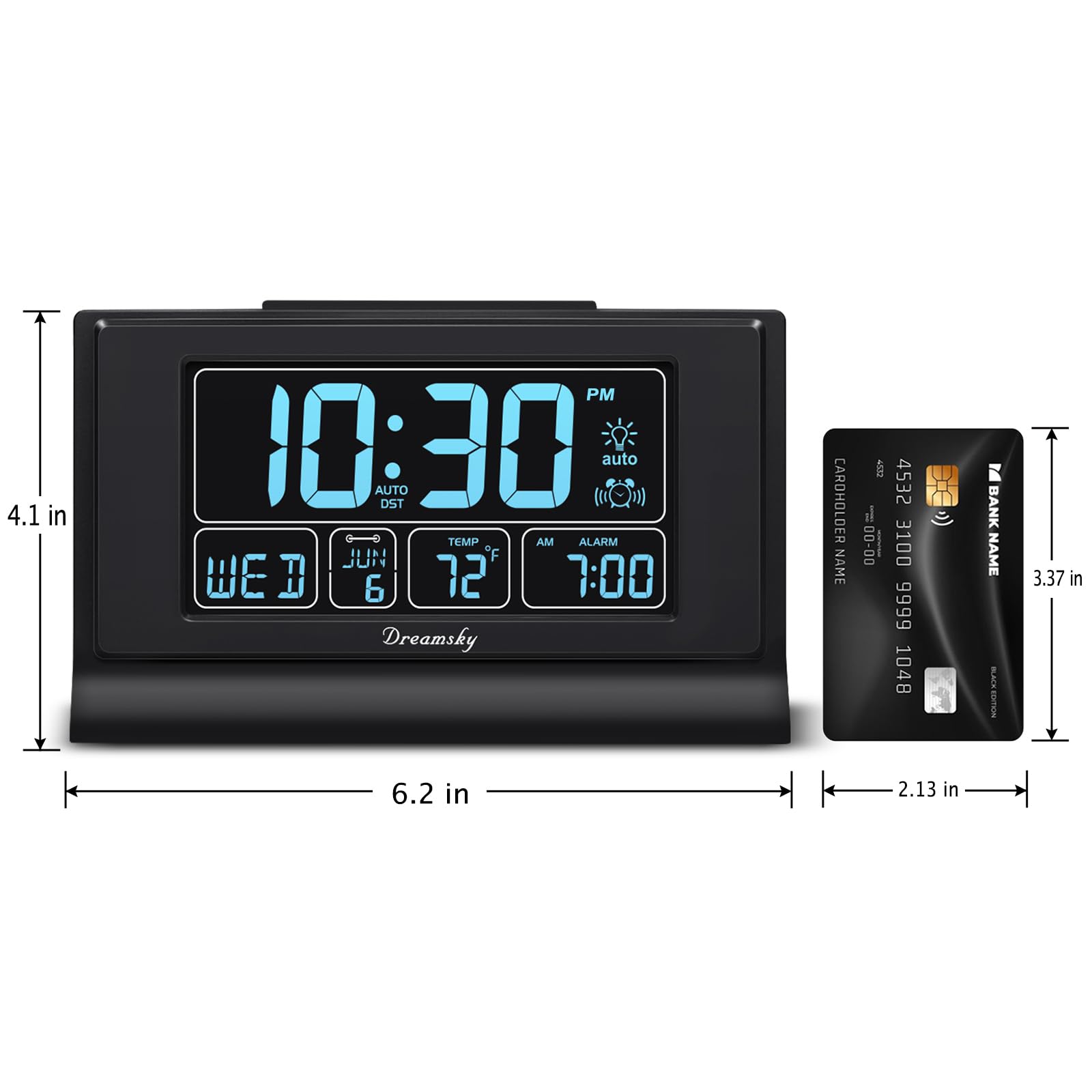 DreamSky alarm clock compact bedside size fits small nightstands