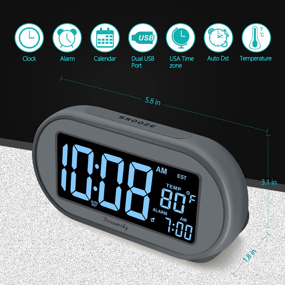 DreamSky clock displays date and temperature at a glance.