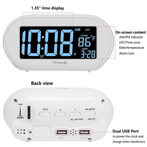 DreamSky clock shows date and temperature for planning.