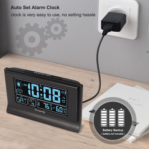 DreamSky alarm clock moon phase display for simple evening planning.