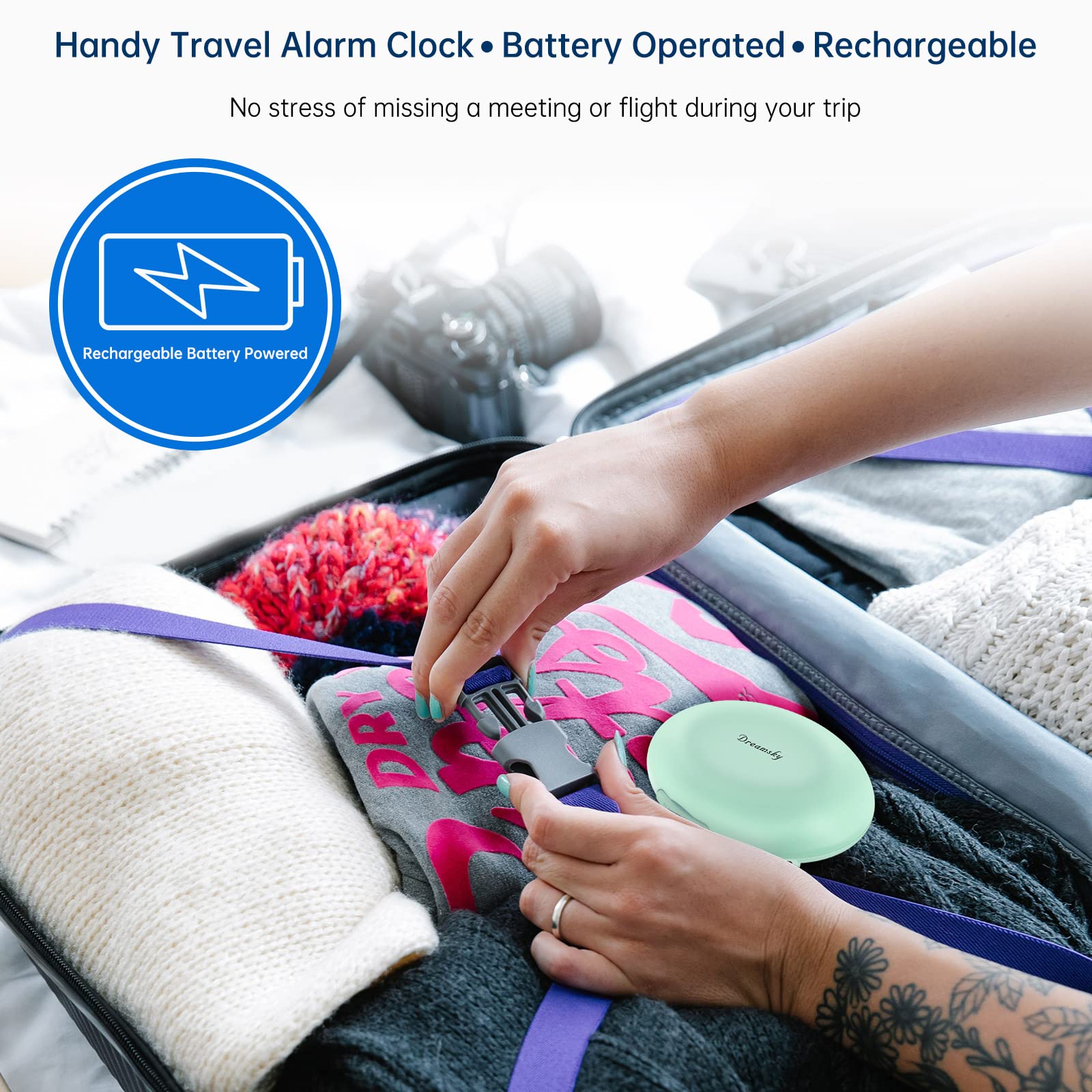 DreamSky rechargeable battery alarm clock for daily use