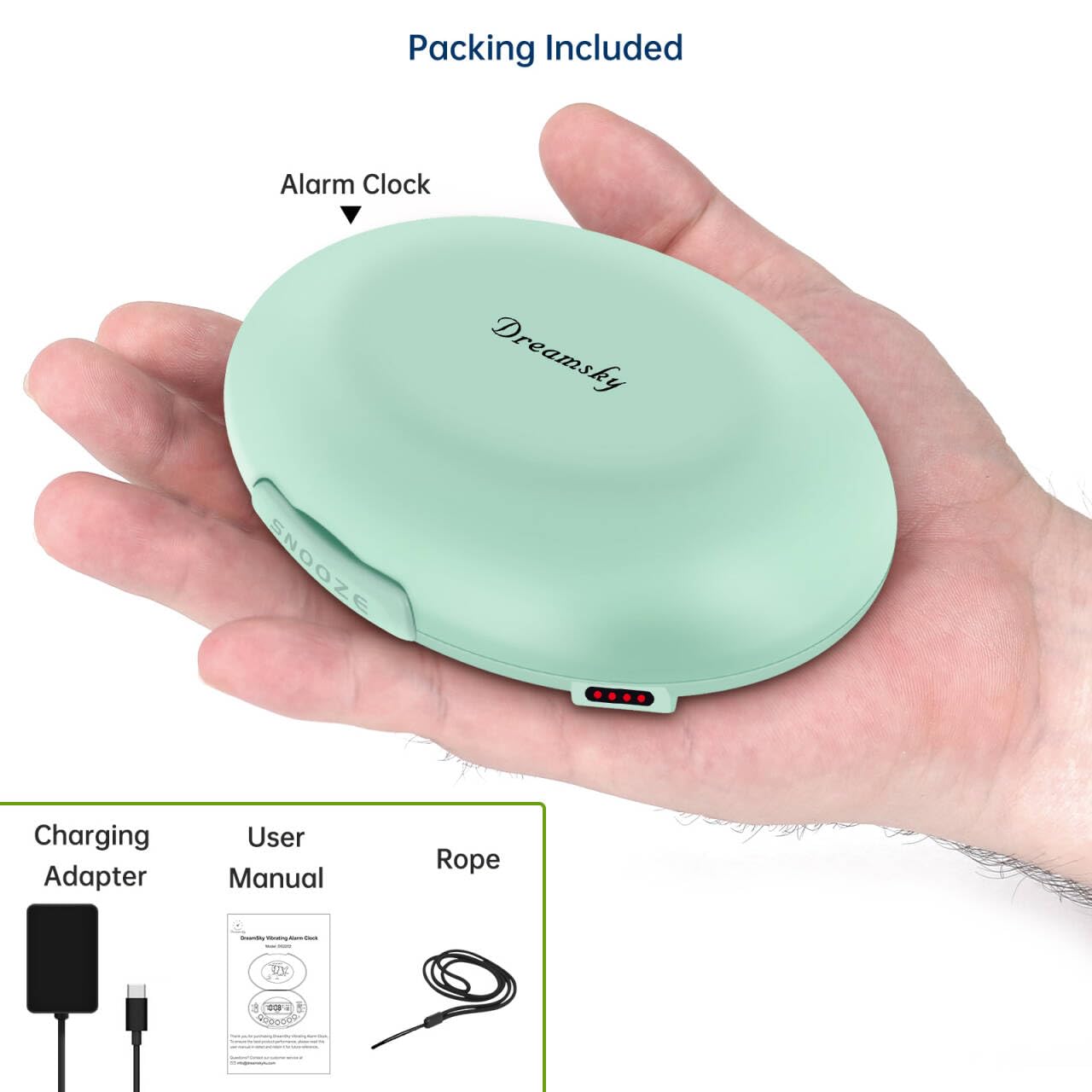 DreamSky shake-off button with 9 minute snooze for flexible mornings