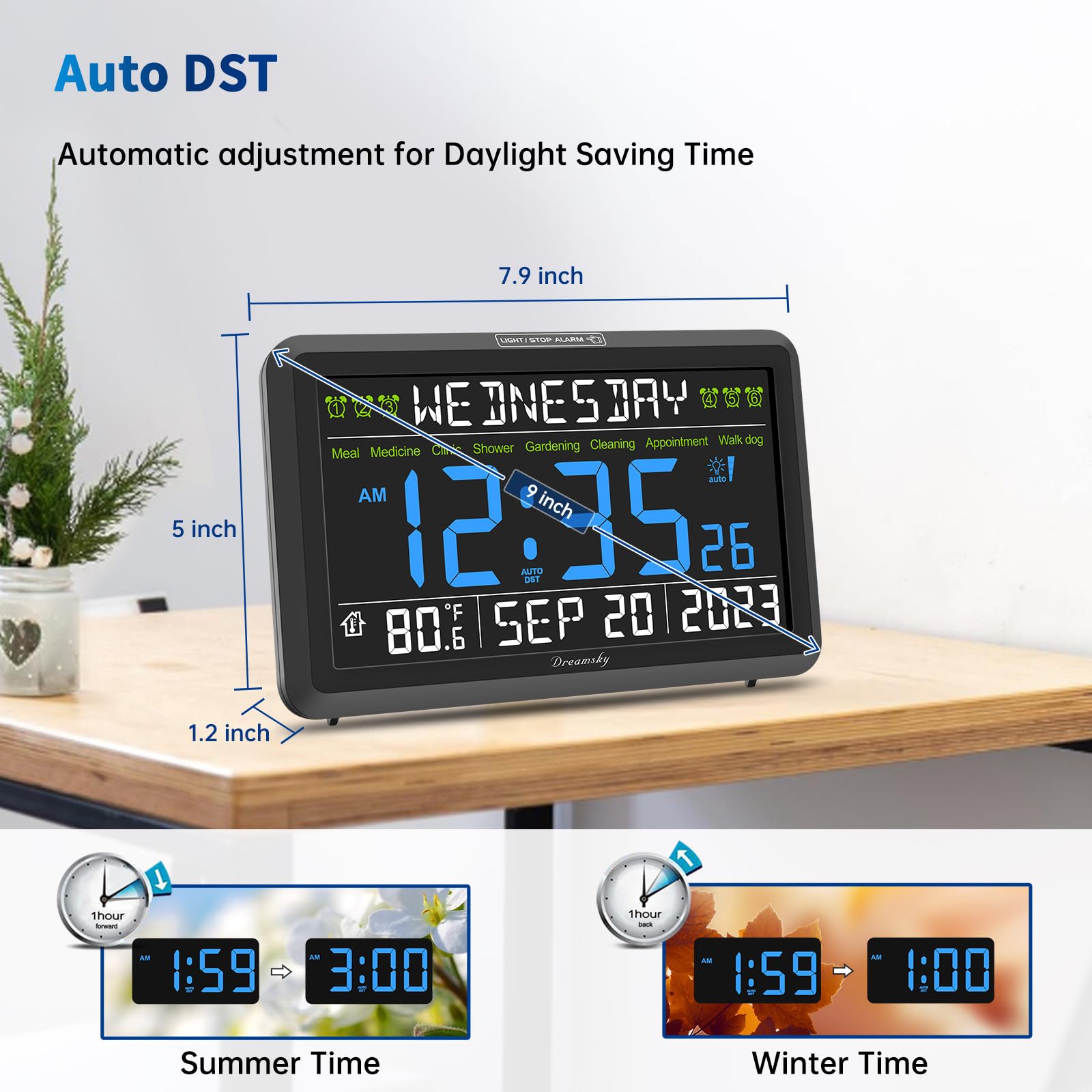 DreamSky clock has battery backup to preserve settings during outages.