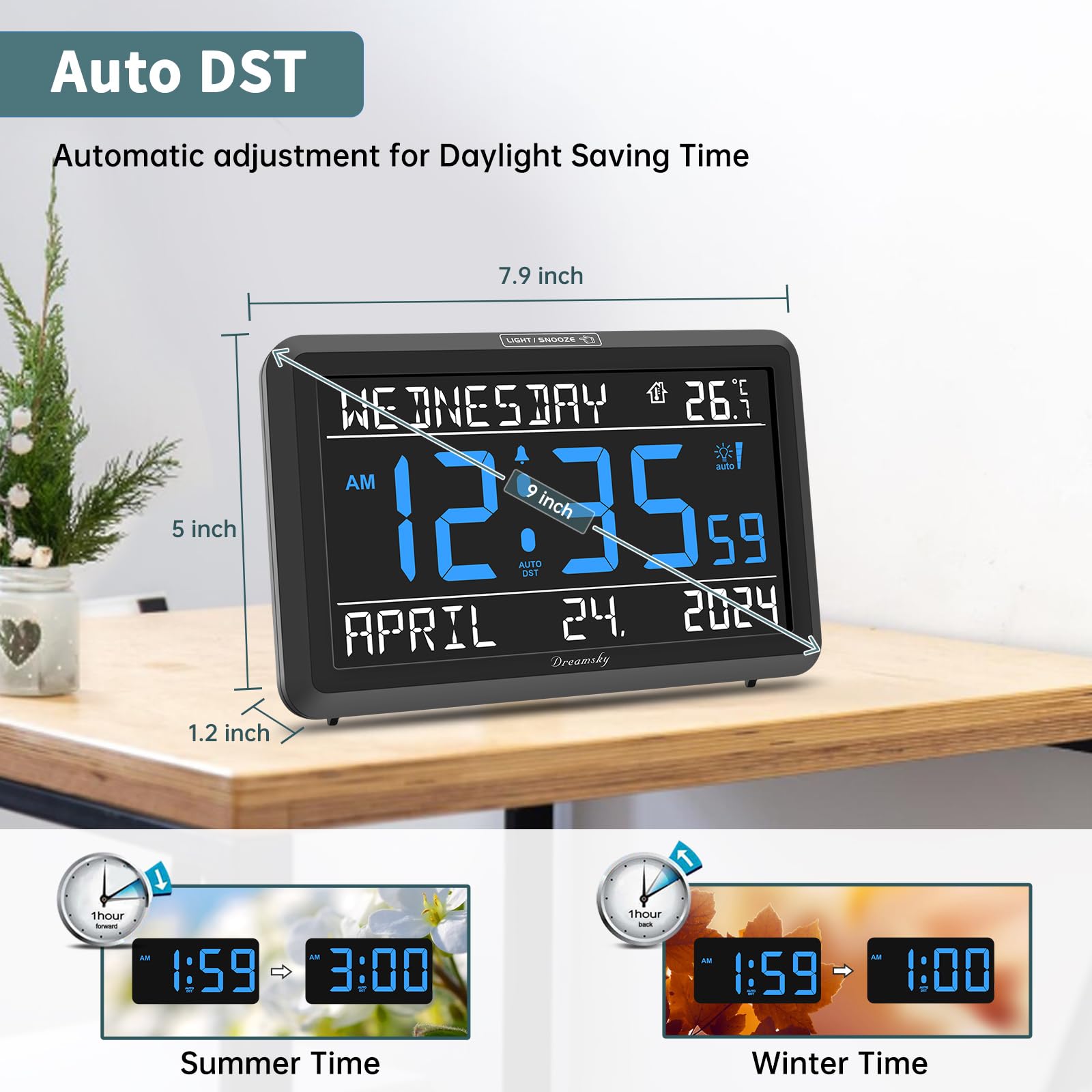 DreamSky clock includes a USB port to charge devices at the bedside.