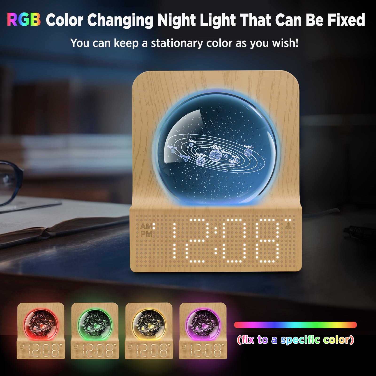 DreamSky crystal-ball night light with RGB color for soothing ambience.