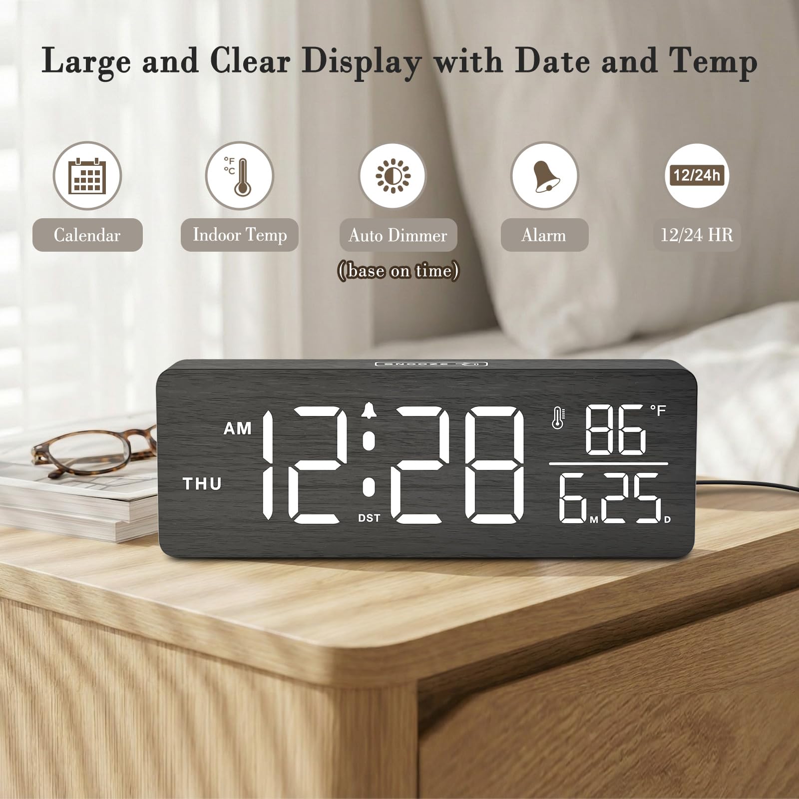 DreamSky desk clock showing date and day for organized living space