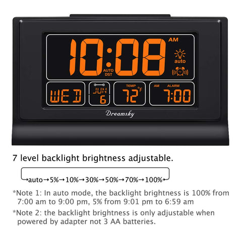 DreamSky clock dimmable display for comfortable night viewing.