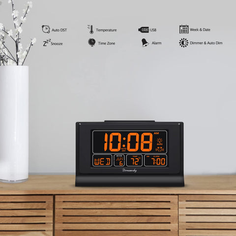 DreamSky alarm with snooze and ascending tone on bedside.