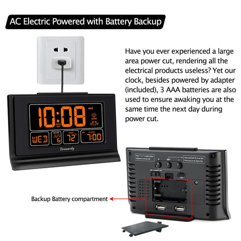 DreamSky clock with USB port charges devices overnight.