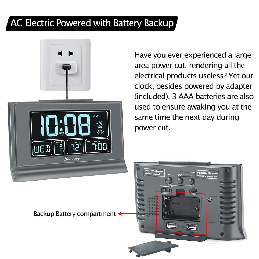 DreamSky clock includes USB port to charge devices overnight