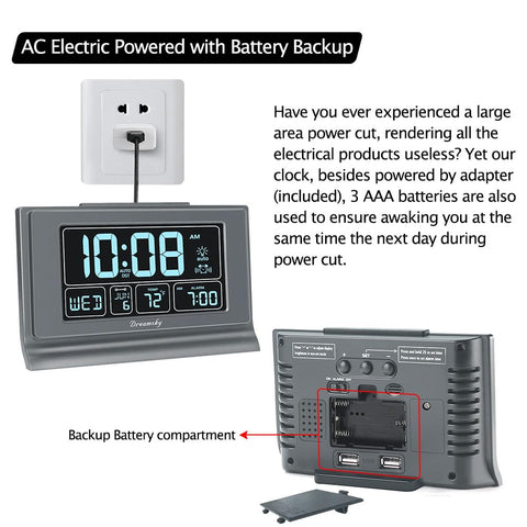 DreamSky clock includes USB port to charge devices overnight