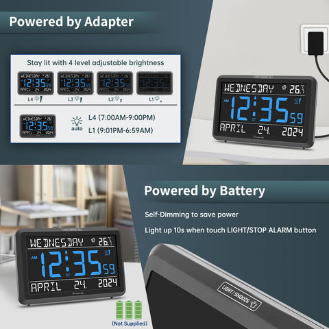 DreamSky clock with battery backup keeps time after power outages.