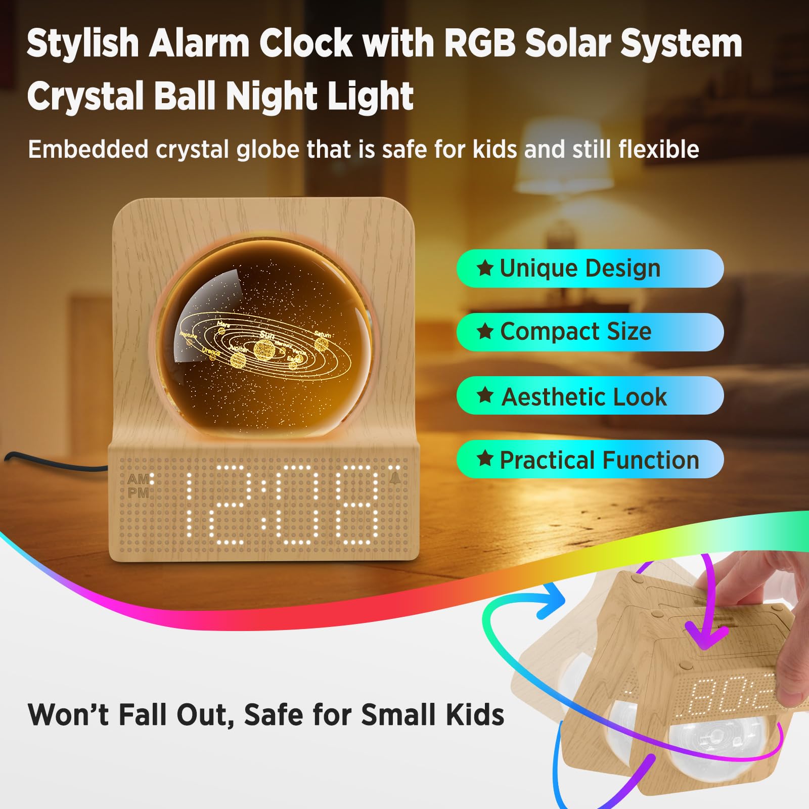 DreamSky digital clock in a bedroom, clear time display and modern decor.