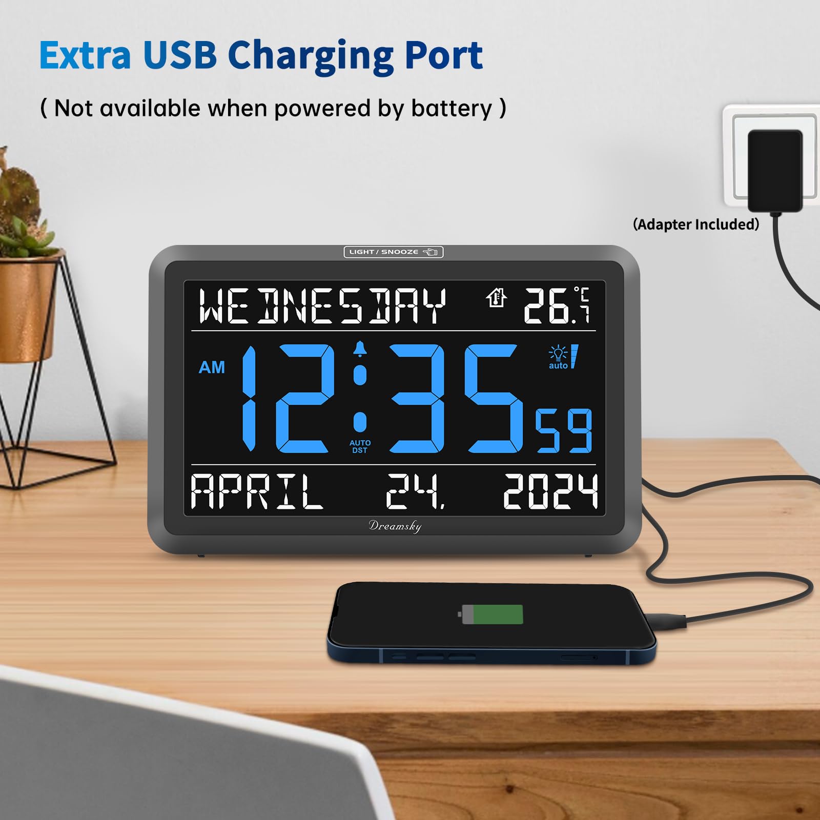 DreamSky clock with auto DST automatically updates the time for daylight saving.
