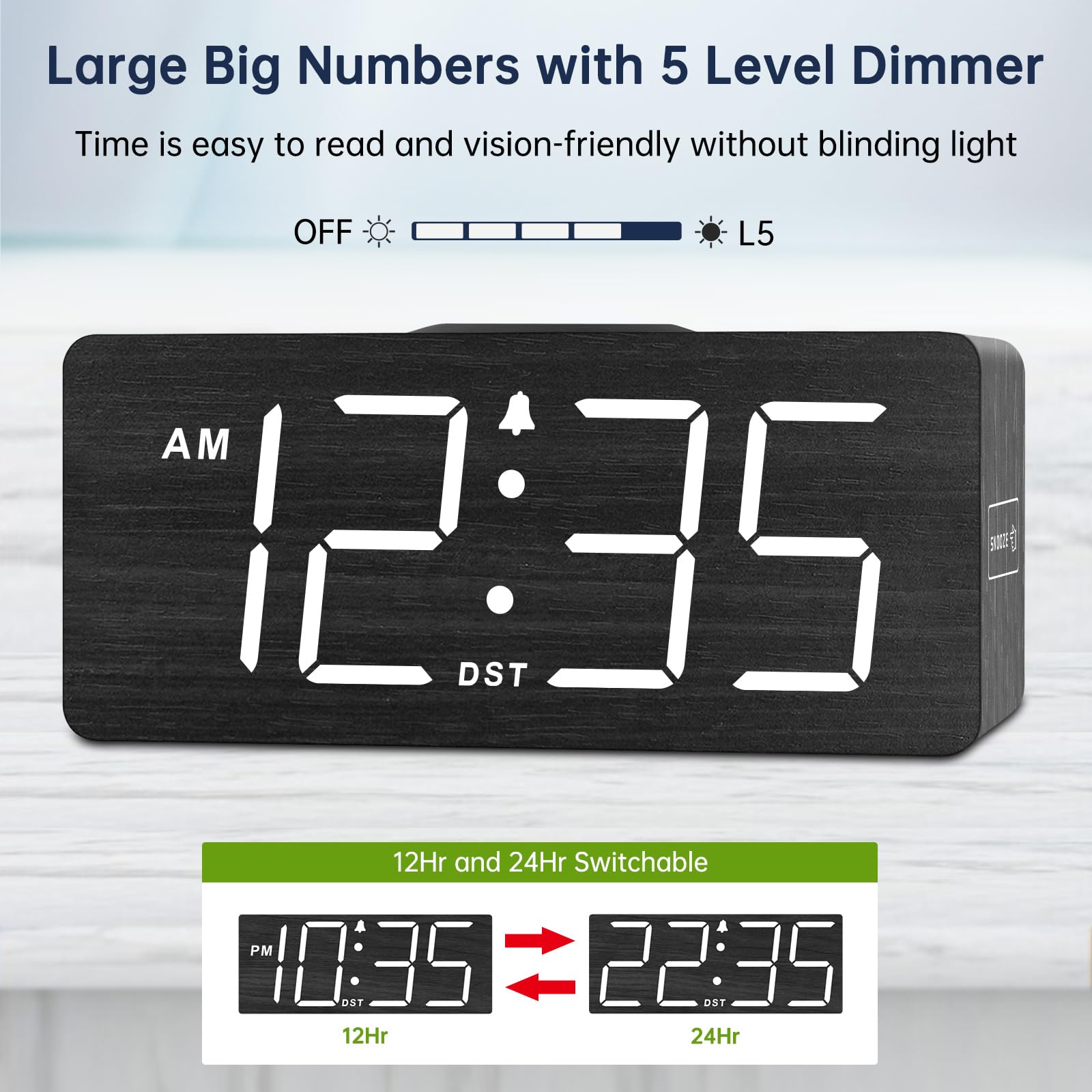 DreamSky clock uses five-level brightness dimmer to suit any room lighting.