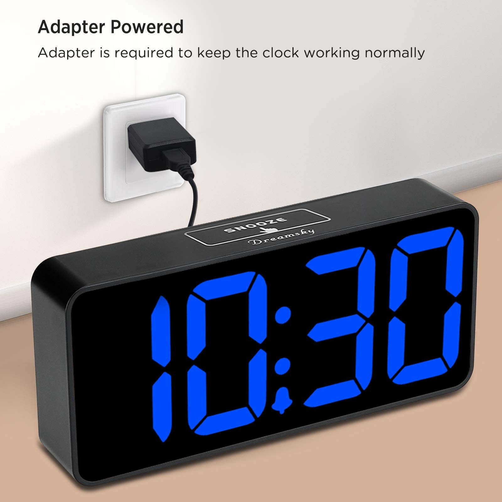 DreamSky clock with jumbo digits aids quick time reading from across the room.