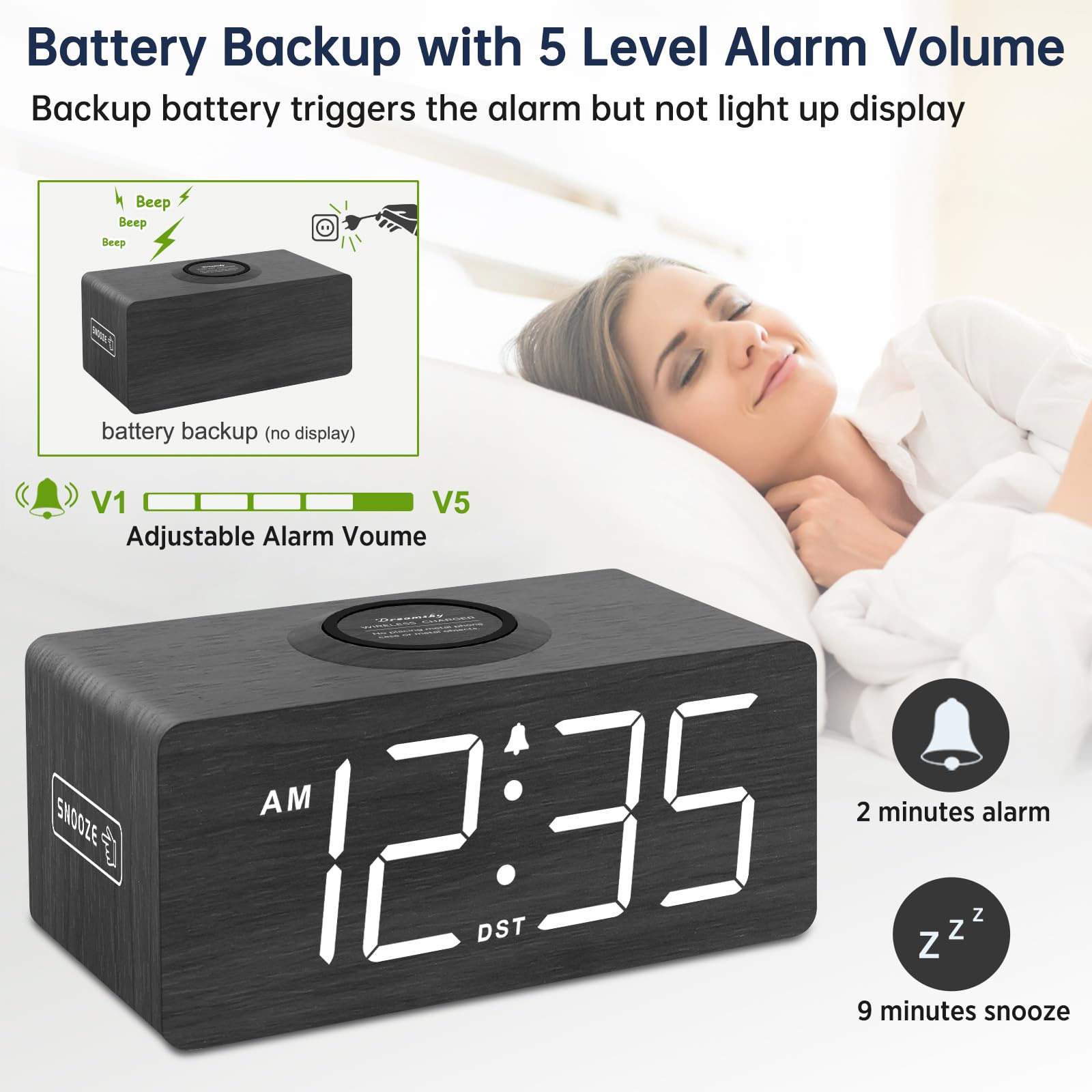 DreamSky plug-in alarm clock ready during outages while preserving settings.