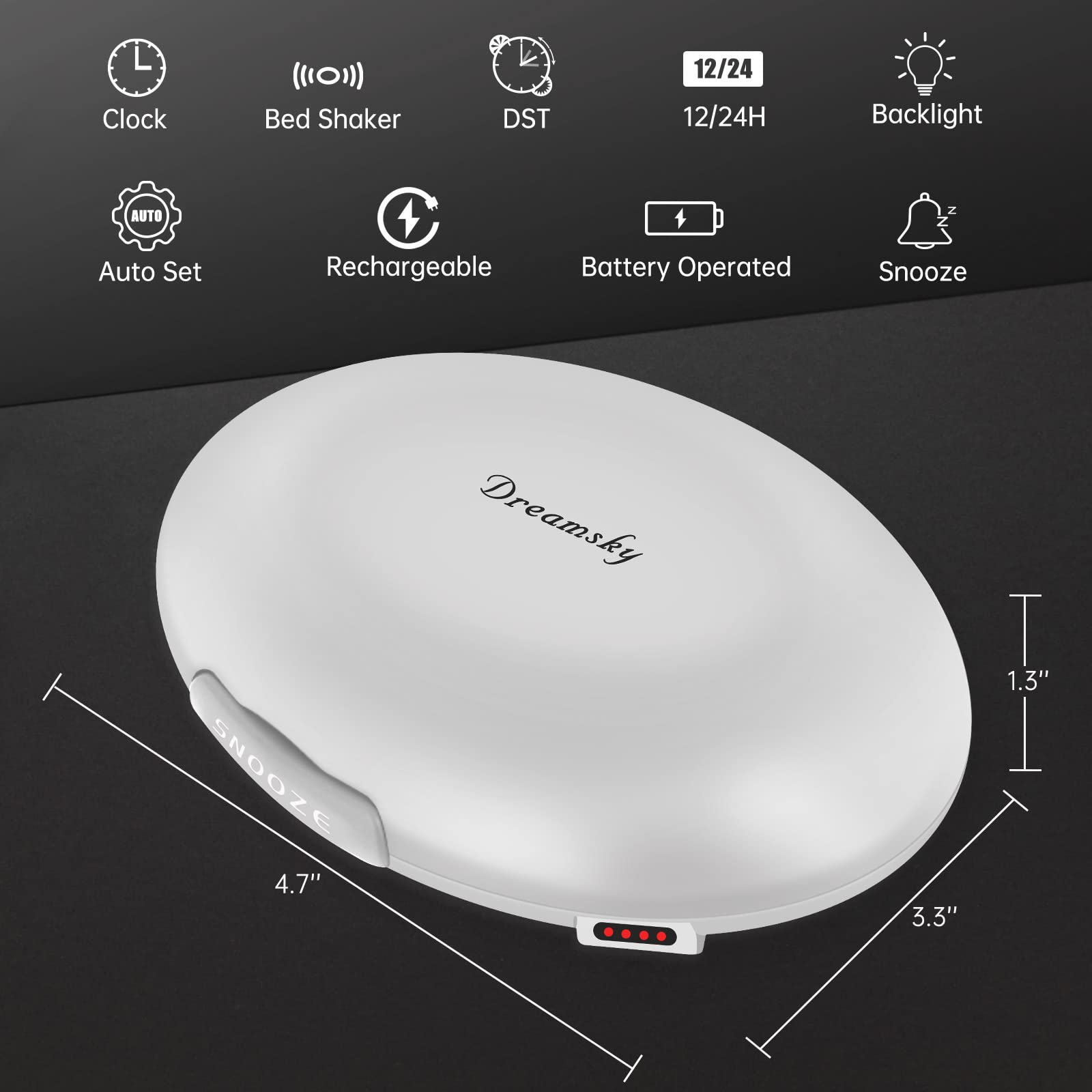 DreamSky portable travel alarm clock with strap for on-the-go use.