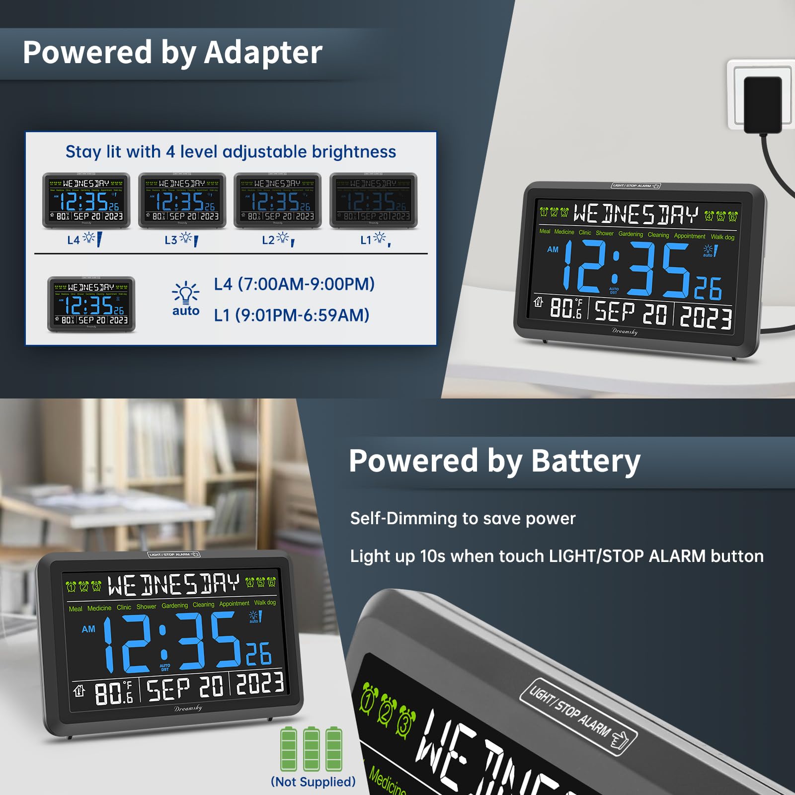 DreamSky clock features programmable snooze durations for tailored wake-ups.