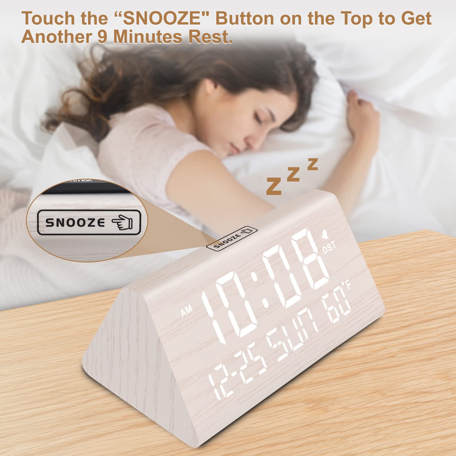 DreamSky top snooze button offers quick extra sleep.