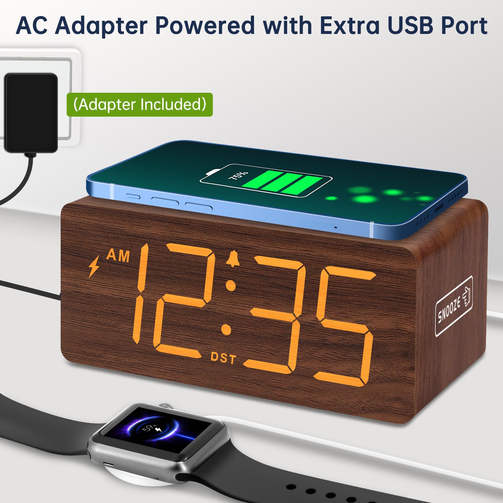 DreamSky clock includes an extra USB port to charge a second device.