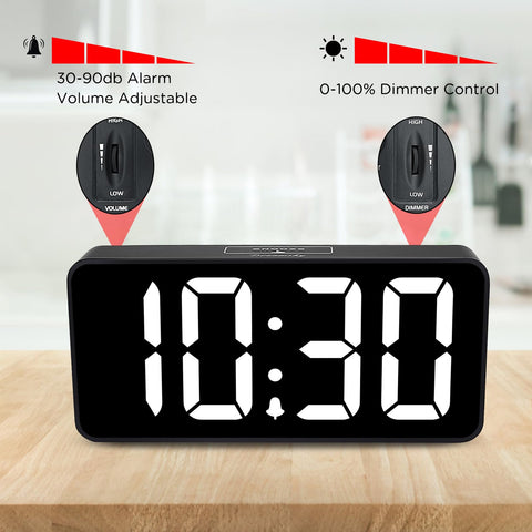 DreamSky bedside clock includes a USB port for convenient device charging.