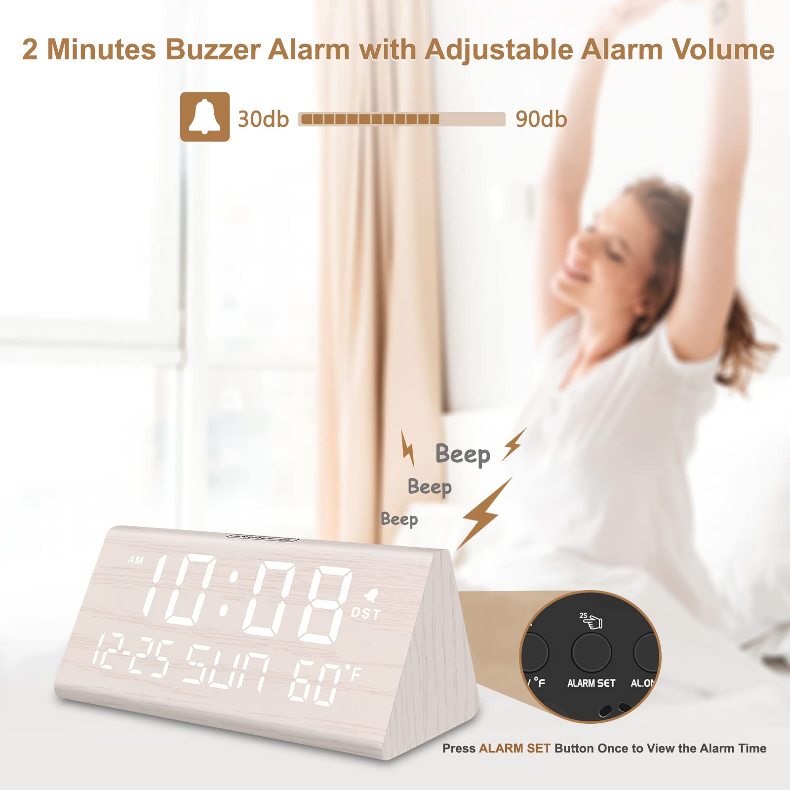 DreamSky clock USB port enables convenient nightstand charging.