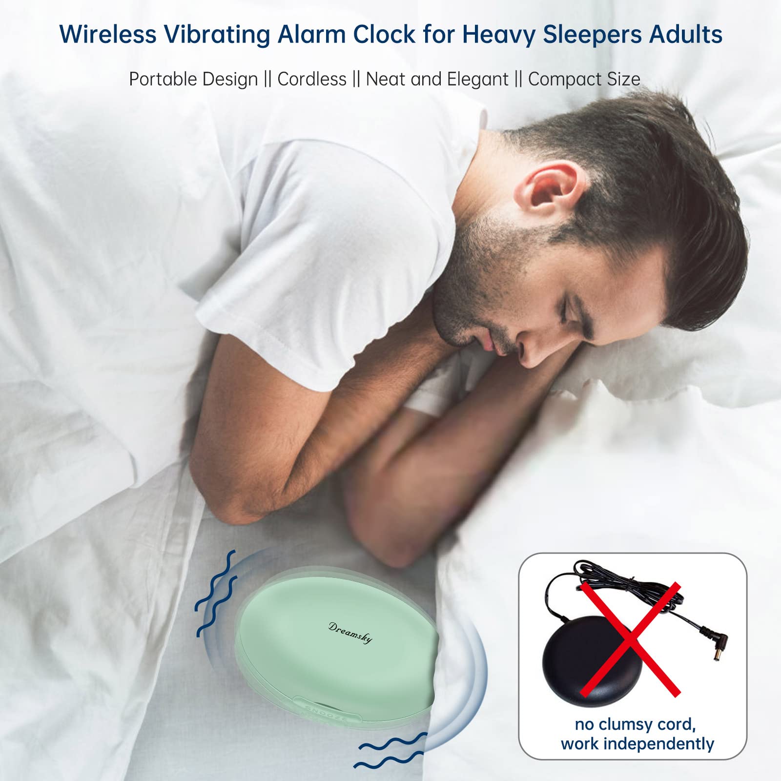 DreamSky portable vibrating alarm clock for travel use