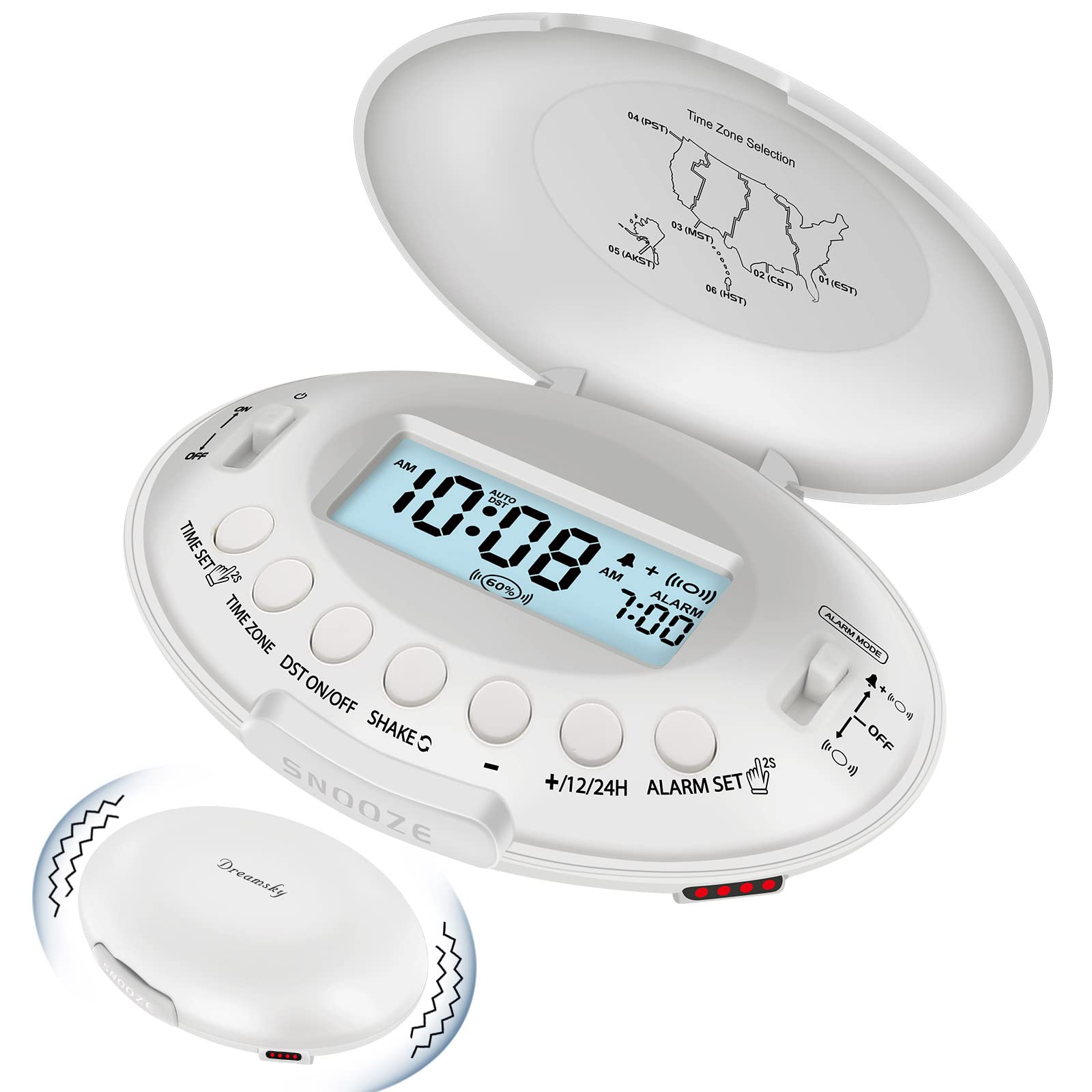 DreamSky vibrating alarm clock under pillow for discreet wake-up alerts.