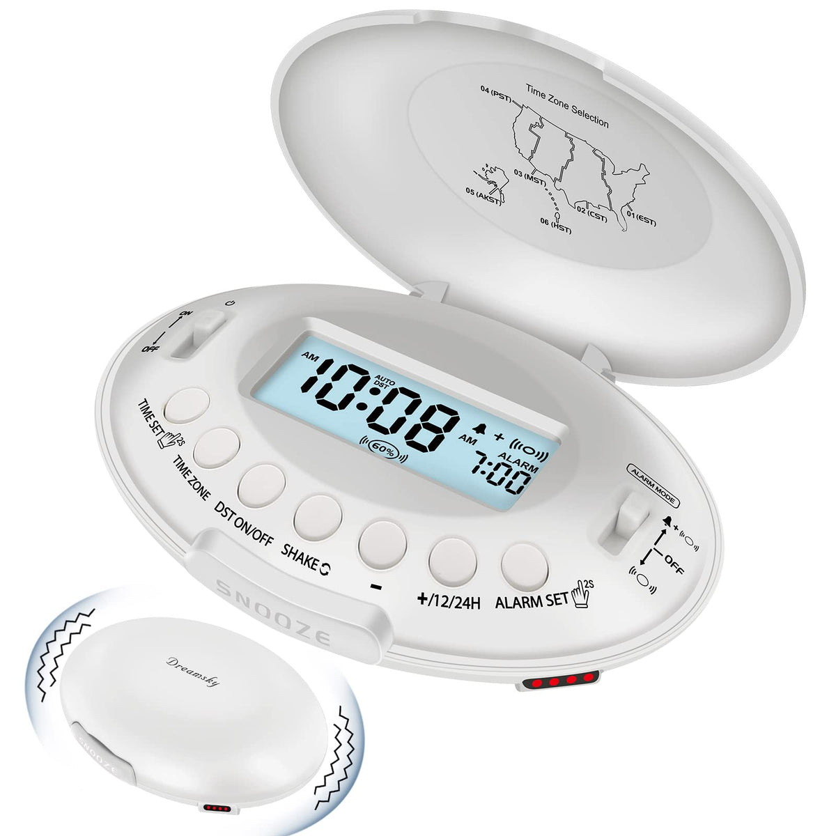 DreamSky vibrating alarm clock under pillow for discreet wake-up alerts.