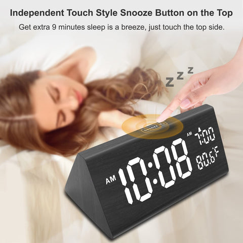 DreamSky wooden alarm clock adjustable brightness dimmer for day and night.