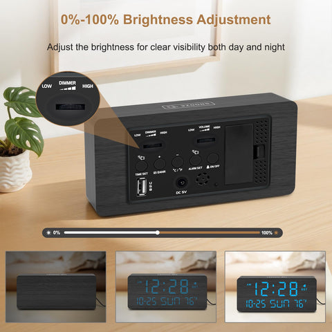 DreamSky wooden alarm clock dimmer wheel adjustable brightness